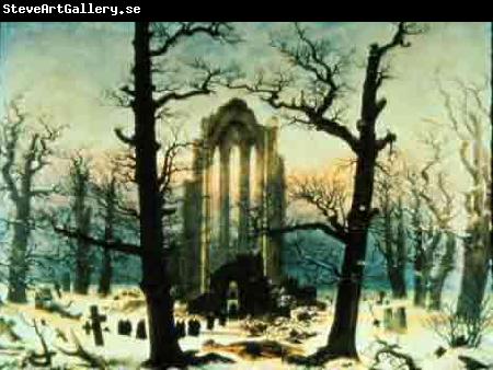 Caspar David Friedrich Cloister Cemetery in the Snow